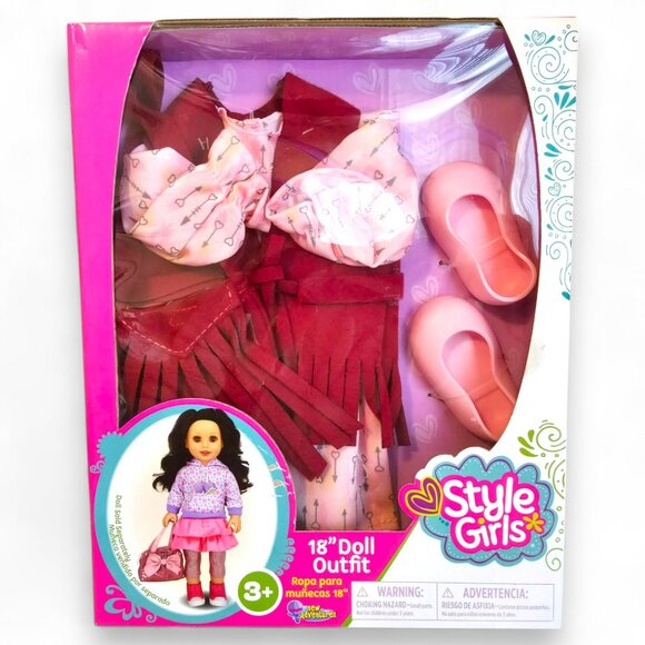 New Adventures Style Girls Doll Outfit Pink Dress Fringe Vest Boho for 18" Dolls - Picture 1 of 8